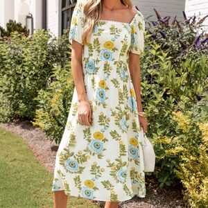 Cupshe Yellow and Blue Puff Sleeve Sundress